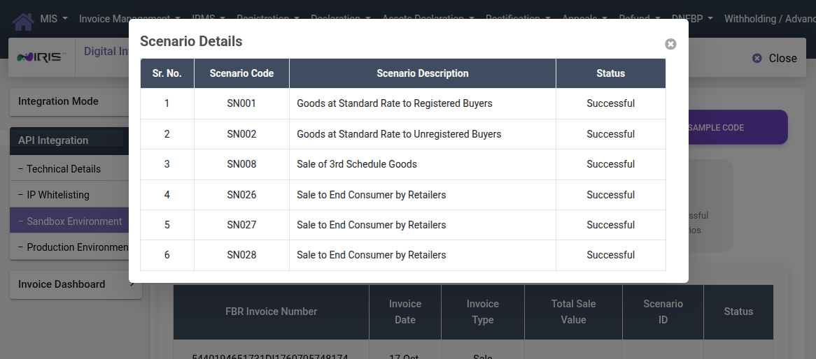 FBR Sandbox Testing Scenarios